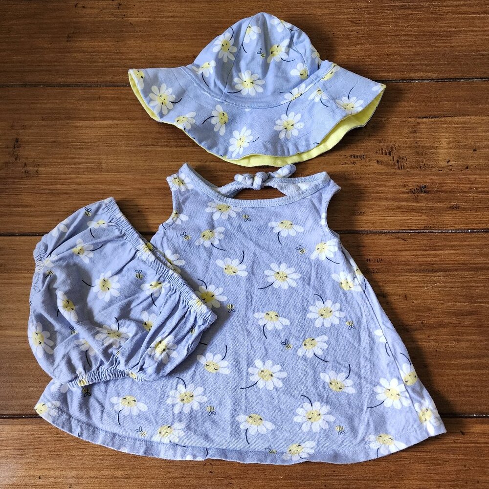 Gerber Purple Daisy Dress with Matching Bloomers & Hat Size 0-3 Months